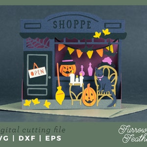 Carte de magasinage Halloween | Carte pop-up SVG | 3D Papercut SVG carte coupe fichier | Cricut Silhouette DIY