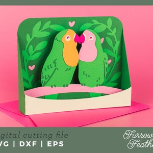Anniversary Love Birds Box Card Template | 3D Papercut SVG Card Cut File | Cricut Silhouette DIY