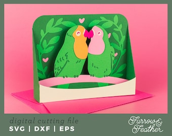 Love Birds Wedding Card SVG: 3D Papercut Template (Digital Download)