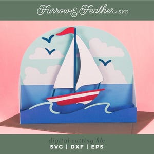 Zeilbootkaart snijbestand | 3D Vaderdagkaart SVG | 3D Papercut SVG Card Cut-bestand | Cricut silhouet DIY