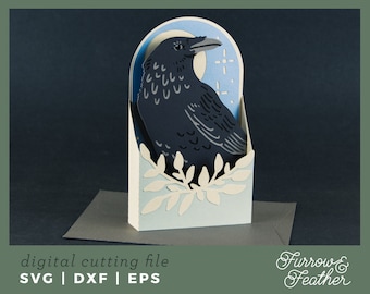 Witchy Raven Moon Pop Up Card SVG: 3D Papercut File (Digital Download)