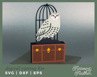 Snowy Owl Card SVG: 3D School Trunk Papercut (Digital Download)
