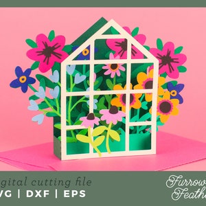 Spring Wildflower Greenhouse | Pop Up Card SVG | 3D Papercut SVG Card Cut File | Cricut Silhouette DIY