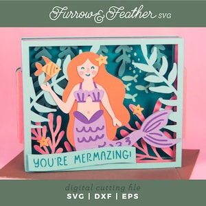 Fichier de découpe de carte de sirène | Carte d'anniversaire 3D SVG | Fichier découpé pour carte 3D | Cricut Silhouette DIY