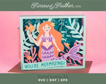 Mermaid Birthday Card SVG: 3D Pop-Up Card Cut File (Digital Download))