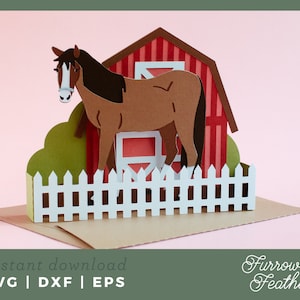 Horse Barn Pop Up Box Card Template | 3D Papercut SVG Card Cut File | Cricut Silhouette DIY