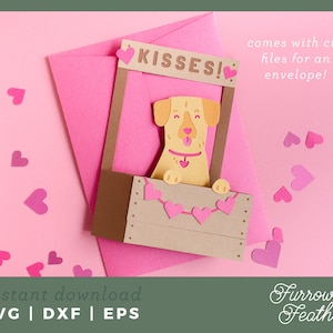 Valentinstag Hund Kissing Booth Box Card Template | 3D Papierschnitt SVG Karte Schnitt Datei | Cricut Silhouette DIY