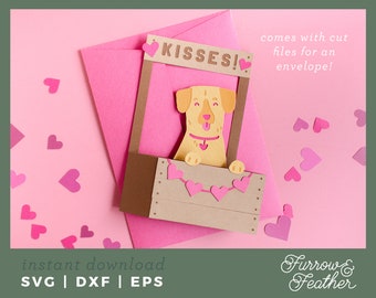 Valentine's Day Dog Kissing Booth Box Card Template | 3D Papercut SVG Card Cut File | Cricut Silhouette DIY