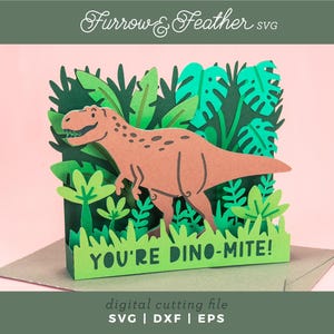 Vous êtes Dino-Mite ! Carte | Carte d'anniversaire dinosaure SVG | 3D Papercut SVG carte coupe fichier | Cricut Silhouette DIY