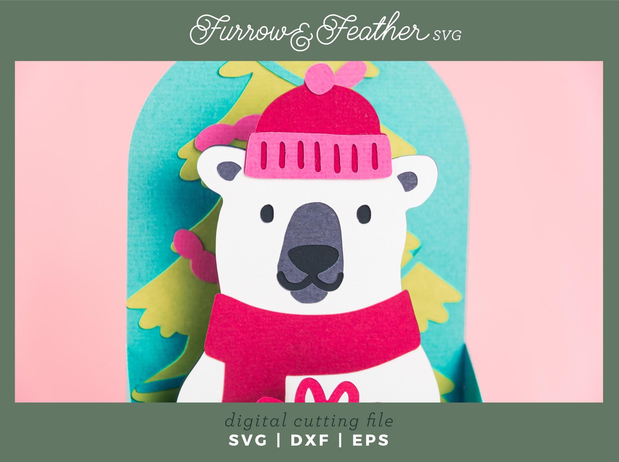 Polar Bear Christmas Pop up Card SVG: 3D Papercut Gift Box (digital ...