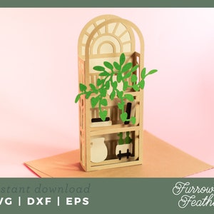 Plantilla de tarjeta con caja desplegable hecha de mimbre de ratán para colocar plantas / Archivo de corte de tarjeta SVG con corte de papel 3D / Cricut Silhouette DIY