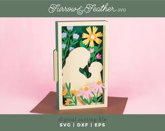 Mother's Day Card SVG: 3D Mom & Baby Floral Card SVG - Papercut DIY (Digital Download)