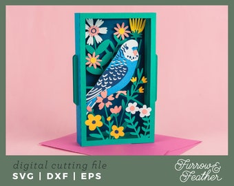 Budgie Pop Up Card SVG: 3D Papercut Wildflower Design (Digital Download)