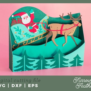 de Noël pour traîneau du Père Noël | 3D Papercut SVG carte coupe fichier | Cricut Silhouette DIY