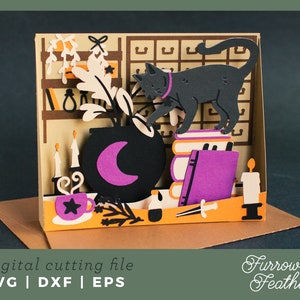 Halloween Witch Kitchen Box Card Template | 3D Papercut SVG Card Cut File | Cricut Silhouette DIY