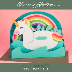 Unicorn Pool Float Card cutting file | 3D Birthday Pop Up Card SVG | 3D Papercut SVG Card Cut File | Cricut Silhouette DIY