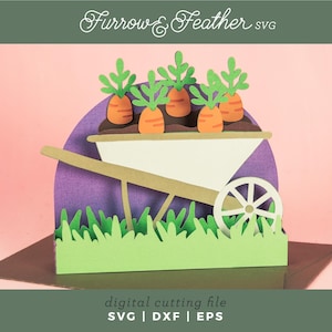 Carte Brouette aux carottes | Carte de Pâques SVG | 3D Papercut SVG carte coupe fichier | Cricut Silhouette DIY