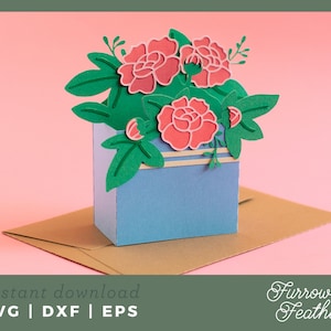 Pfingstrosen Blumenstrauß | 3D Danke Pop Up Karte SVG | 3D Papierschnitt SVG Karte Schnitt Datei | Cricut Silhouette DIY