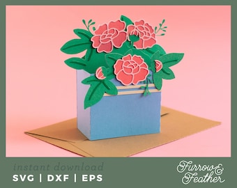 Peonies Pop Up Card SVG: 3D Flower Bouquet Papercut (Digital Download)