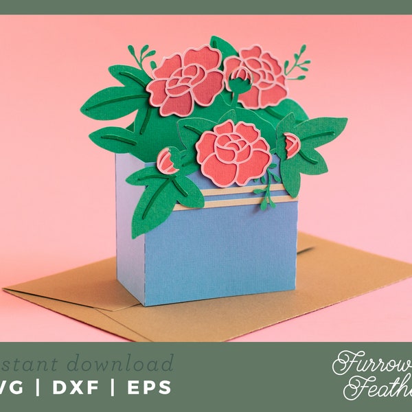 Mother's Day Peonies Flower Bouquet | Pop Up Card SVG | 3D Papercut SVG Card Cut File | Cricut Silhouette DIY