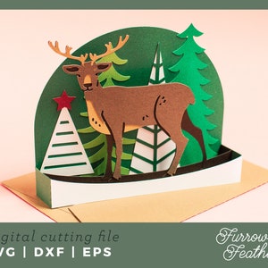 Weihnachten Rentier Box Vorlage | 3D Papierschnitt SVG Karte Schnitt Datei | Cricut Silhouette DIY