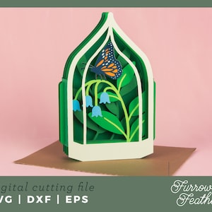 de terrarium de papillon | Carte pop-up SVG | 3D Papercut SVG carte coupe fichier | Cricut Silhouette DIY