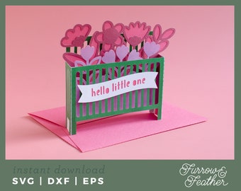 Baby Crib Flower Pop Up Card SVG Template: 3D Papercut DIY (Digital Download)