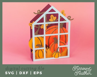 Pumpkin Greenhouse Box Card Template: 3D Papercut SVG (Digital Download)