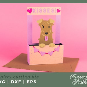 Valentinstag Kissing Booth Terrier Hund | Box-Karte Vorlage | 3D Papierschnitt SVG Karte Schnitt Datei | Cricut Silhouette DIY
