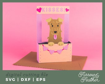 Valentine's Day Kissing Booth Terrier Dog | Box Card Template | 3D Papercut SVG Card Cut File | Cricut Silhouette DIY
