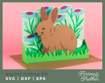 Easter Bunny Wildflower Box Card Template: 3D Papercut SVG (Digital Download)