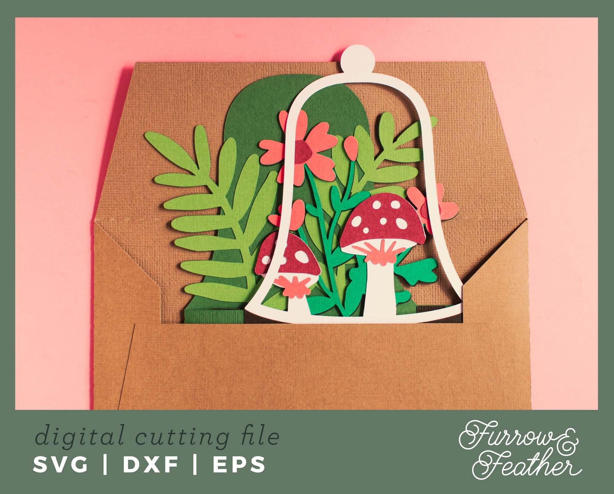 Bell Jar Terrarium Box Card Template 3D Papercut SVG Card Etsy Canada