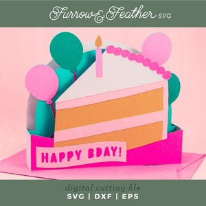 Happy Bday Cake Slice Card | Birthday Card SVG | 3D Papercut SVG Card Cut File | Cricut Silhouette DIY