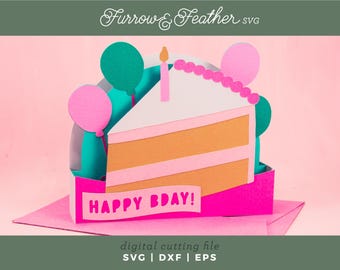 3D Birthday Cake Slice Card SVG: Papercut DIY (Digital Download)