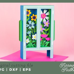 Spring Wildflower Cabinet Card | 3D Pop Up Card SVG | 3D Papercut SVG Card Cut File | Cricut Silhouette DIY