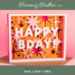 Happy Bday! Stars Card SVG: Layered Birthday Card Papercut File (Digital Download)