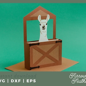 de Carte de vœux boîte pop-up stalle de lama | 3D Papercut SVG carte coupe fichier | Cricut Silhouette DIY