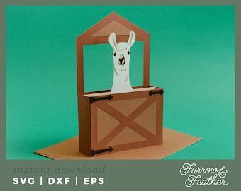 Llama Stall Pop Up Box Card Template | 3D Papercut SVG Card Cut File | Cricut Silhouette DIY
