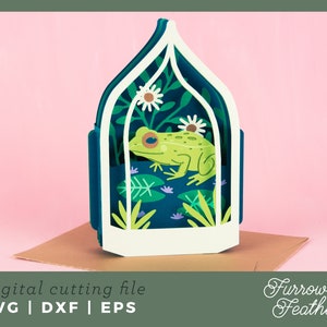 Frog Terrarium Card | Pop Up Card SVG | 3D Papercut SVG Card Cut File | Cricut Silhouette DIY