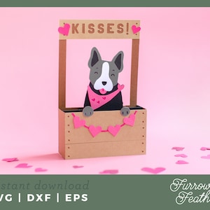 Modèle de boîte de stand pour un chien qui s'embrasse pour la Saint-Valentin | 3D Papercut SVG carte coupe fichier | Cricut Silhouette DIY