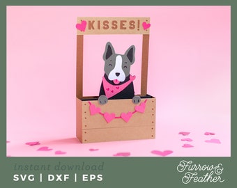 Dog Kissing Booth Box Card Template: 3D Papercut SVG (Digital Download)