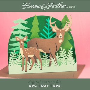 Buck and Fawn Card | 3D Father's Day Card SVG | 3D Papercut SVG Card Cut File | Cricut Silhouette DIY
