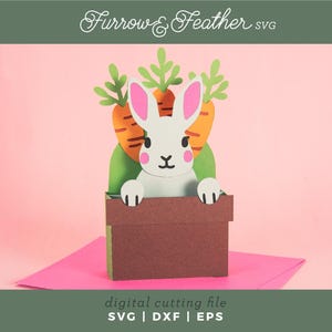 Cartão de coelho da Páscoa em pote de cenoura | Cartão de Páscoa SVG | Arquivo de corte de cartão 3D | Cricut Silhouette DIY