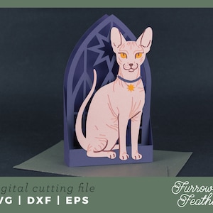 chat sphynx d'Halloween | Carte pop-up effrayante SVG | 3D Papercut SVG carte coupe fichier | Cricut Silhouette DIY