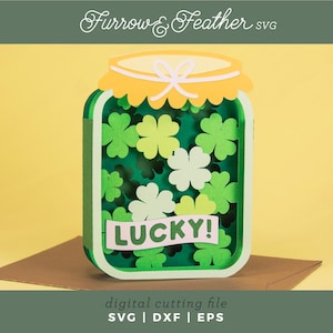 Glückliche Kleeblatt Glas Karte SVG: 3D St. Patrick's Day Karte Schnittdatei (digitaler Download)