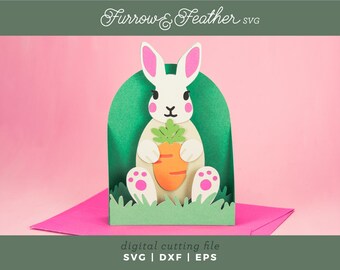 Tarjeta SVG de conejito de Pascua 3D: Archivo de silueta para Cricut (descarga digital)