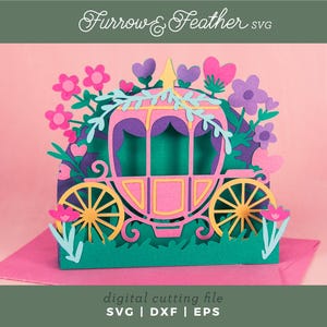Princess Carriage Card SVG | 3D Fairytale Birthday Card SVG | 3D Card Cutting File | Cricut Silhouette DIY