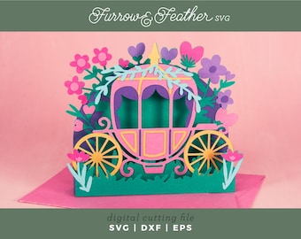 3D Princess Carriage Card SVG: Fairytale Birthday Card Cutting File (Digital Download))