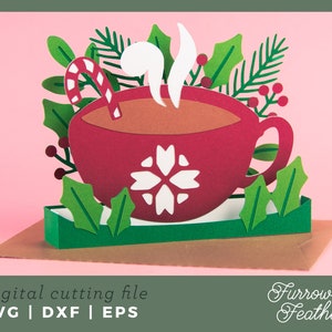 de Noël pour mugs | 3D Papercut SVG carte coupe fichier | Cricut Silhouette DIY