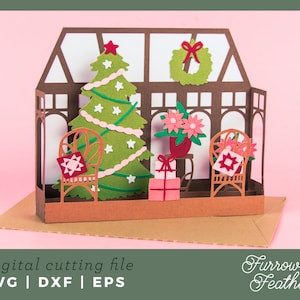 Scheda albero di Natale veranda / Scheda pop-up SVG / Scheda SVG 3D Papercut File di taglio / Silhouette Cricut fai da te